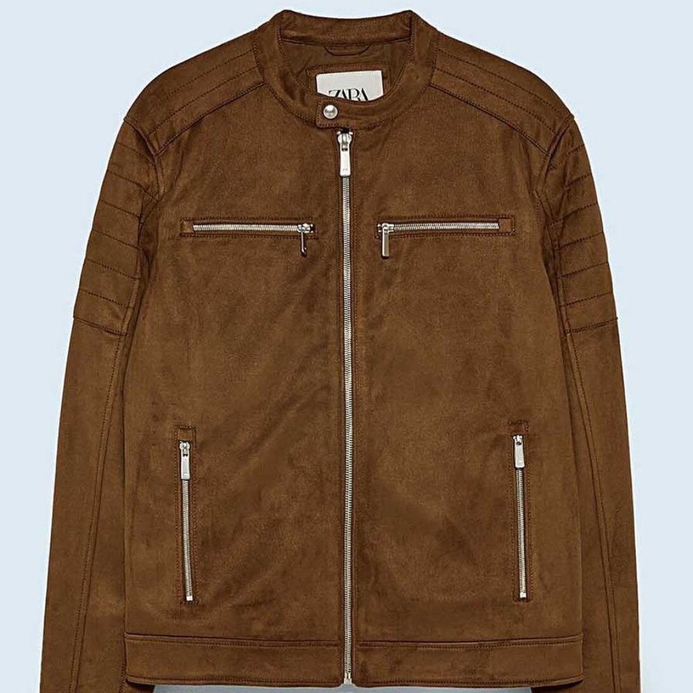 Men's ZARA Faux Suede Biker Jacket, Size L